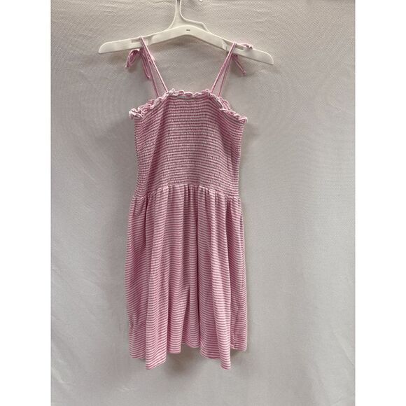 Forever 21 Girls Self Tie Strap Smocked Dress Pink White Striped Size 13-14 - Picture 2 of 3